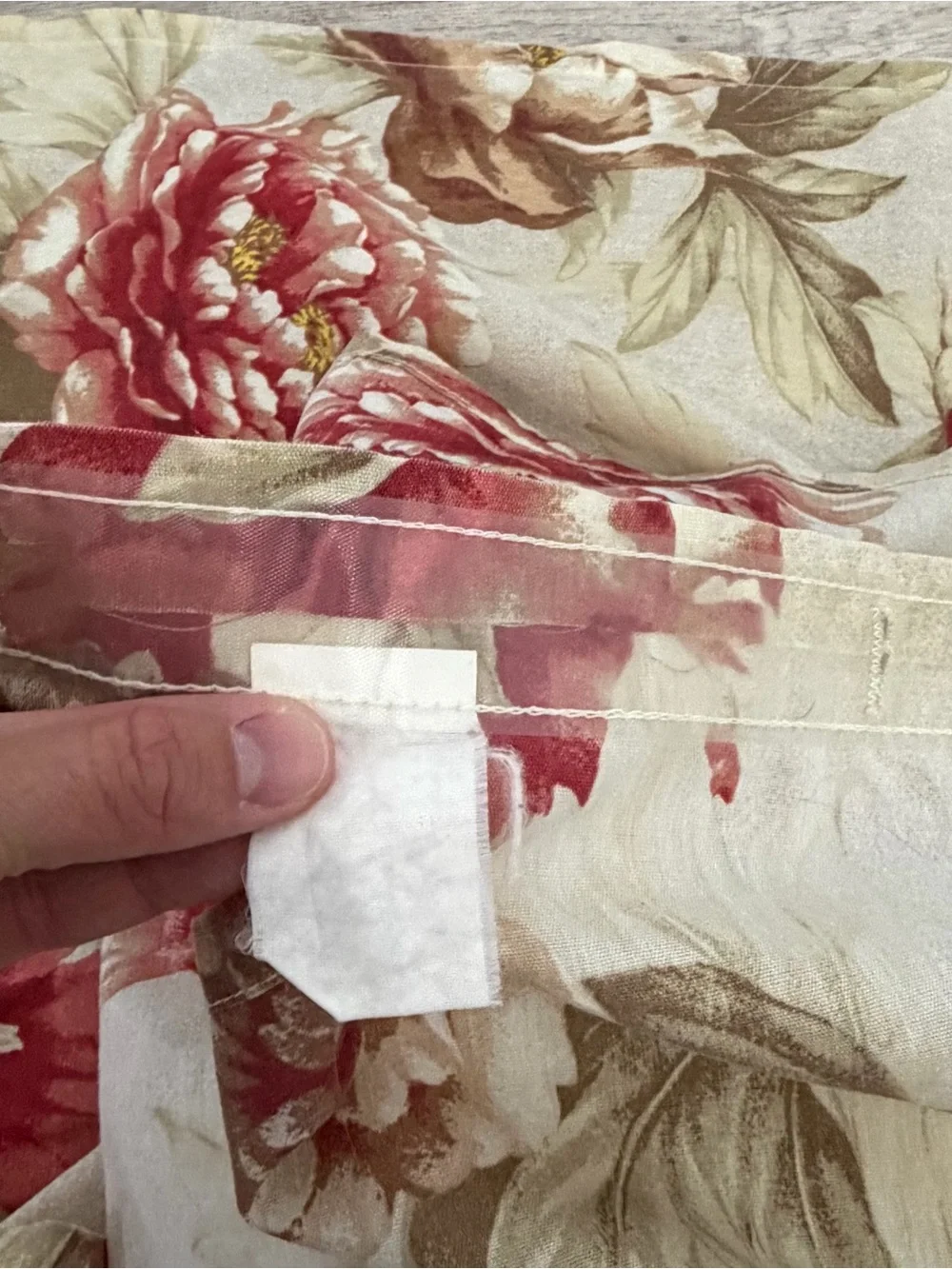 Vintage 90s Red Flower Floral Shower Curtain Beige cottage country farm
